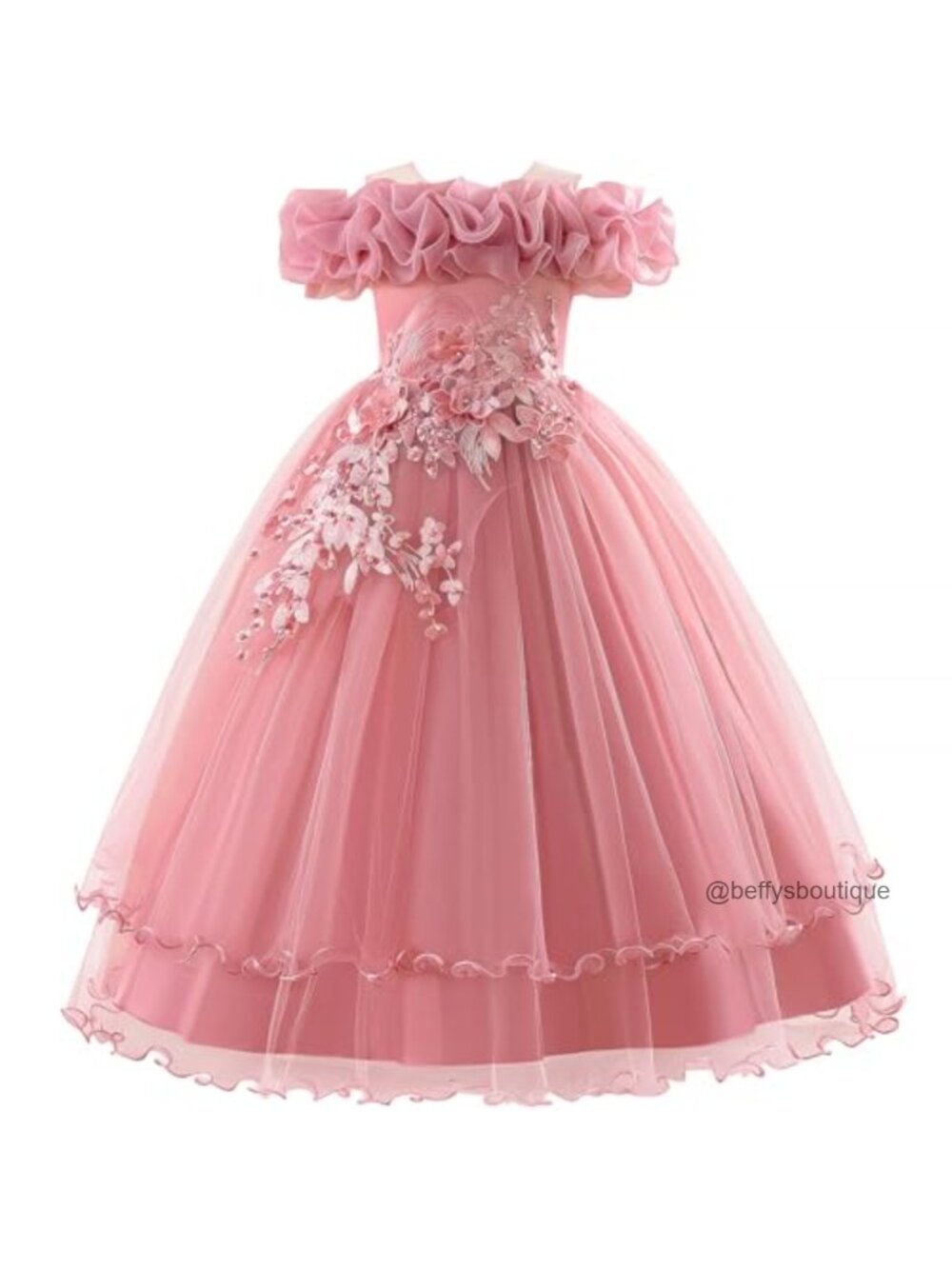 Flower Girl Dress Lace Embroidery Off Shoulder Tulle Communion Pageant Wedding